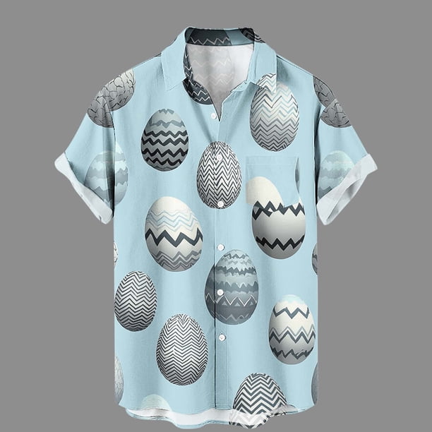 Ceisia Men's Loose Short Sleeve Printed Casual Shirt with Chest Pocket Light Blue XXXL Gifts