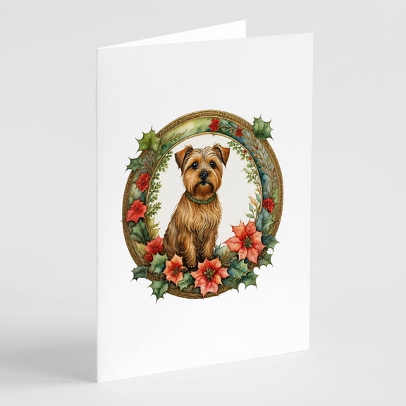 Norfolk Terrier Christmas Flowers Greeting Cards Pack of 8 7 in x 5 in