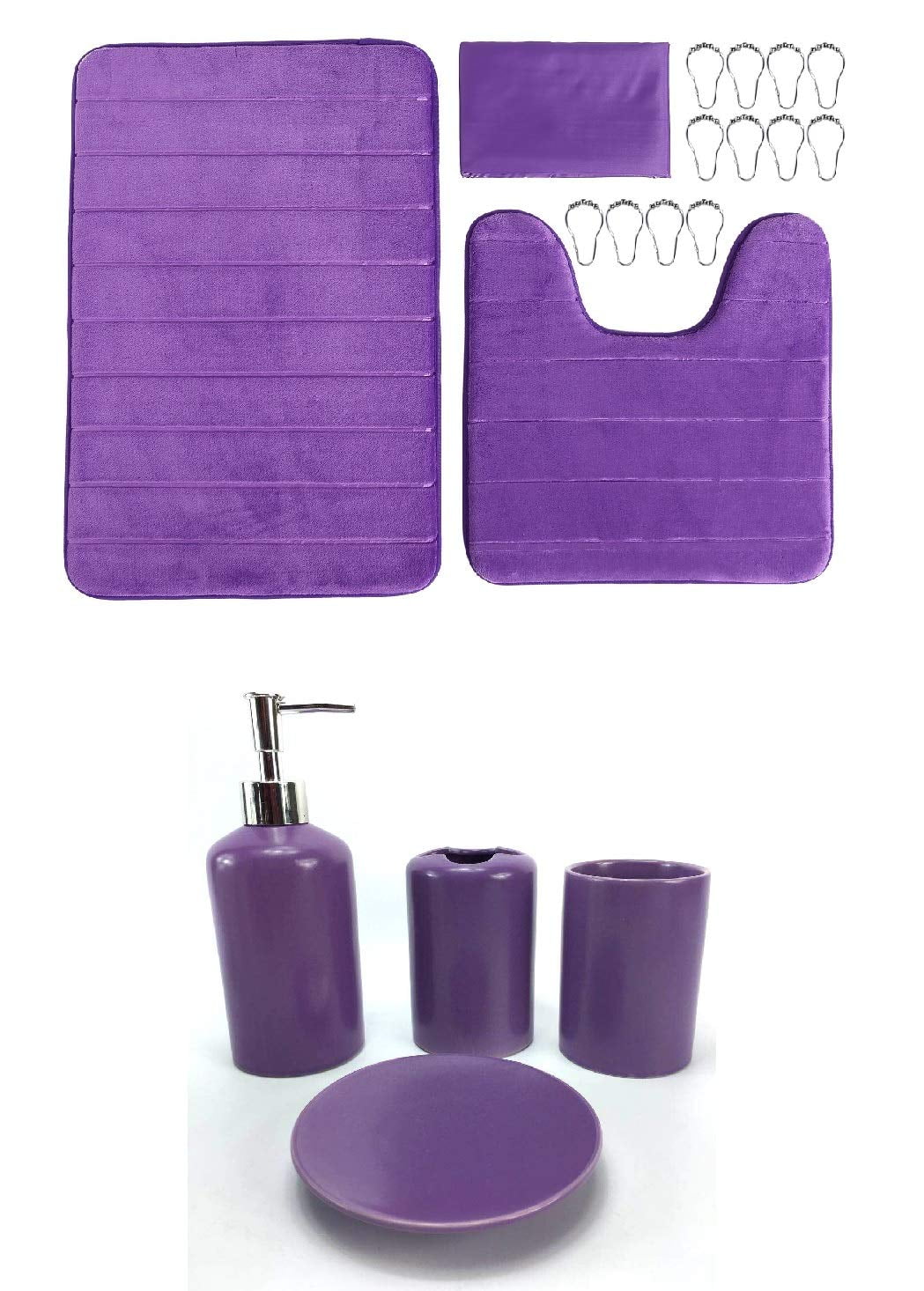 19 Piece Bath Accessory Set Stripe Soft Memory Foam Bathroom Rug