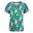 thumbnail image 3 of LSLJS Blouse d'Uniforme de Travail à Manches Courtes Col en V avec Poches, Imprimé Œuf et Lapin de Pâques pour Femmes, 3 of 4