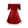 thumbnail image 3 of Gureui Women Christmas Mrs.Claus Santa Costume Cosplay Short Dress Sexy Off Shoulder Half Sleeve Casual Red Fleece Velvet High Waist A Line Mini Dress, 3 of 8