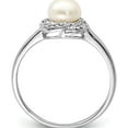 thumbnail image 2 of Sterling Silver Rhodium 6mm Fw Cultured Button Pearl & Diamond Ring (Size 6) Made In India qdx854-6, 2 of 5
