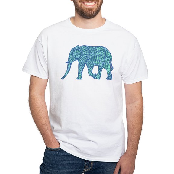 CafePress - Blue Elephant White T Shirt - Men's White Classic Cotton T-Shirts