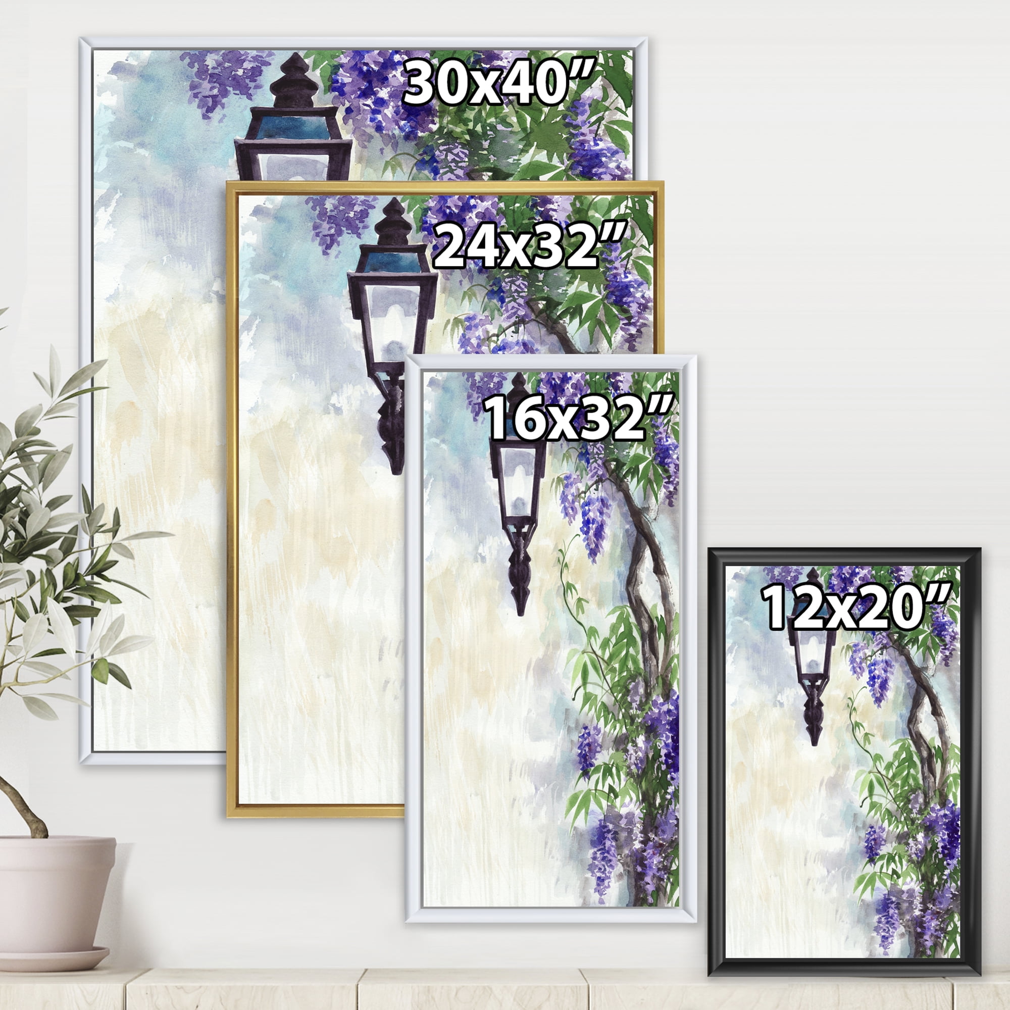 Designart 'Lilac Tree Lantern Vintage Impression' Traditional Framed Canvas Wall Art Print