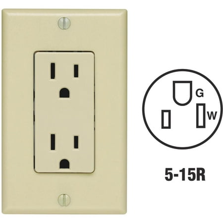 Leviton 05675 Duplex Receptacle in Ivory — UL Listed for US Residential Electrical Code Compliance, Drop-in NEC-Standard Wiring