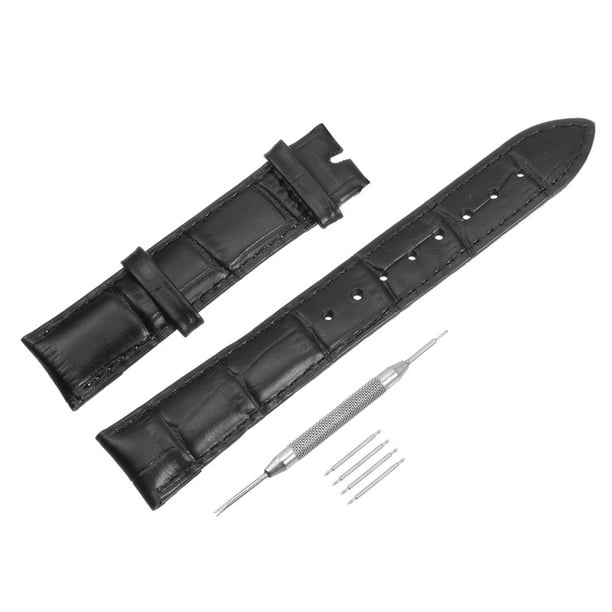 Vaca Piel Cuero Correa Relieve 17mm Cuero Reloj Correa con Resorte Barras, Negro