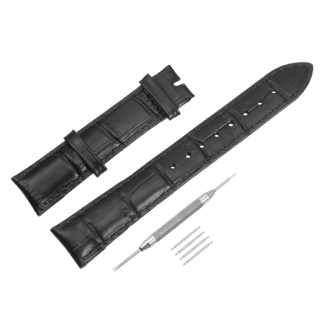 Unique Bargains Cowhide Leather Band Embossed 17mm Leather Watch Strap with Spring Bar Pins, Black