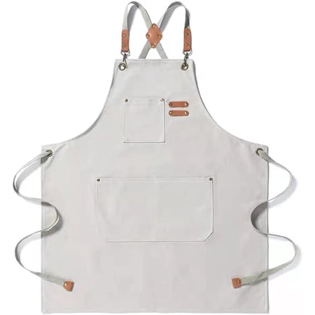 

Canvas Cross Back Chef Cotton Aprons for Men Women with Large Pockets