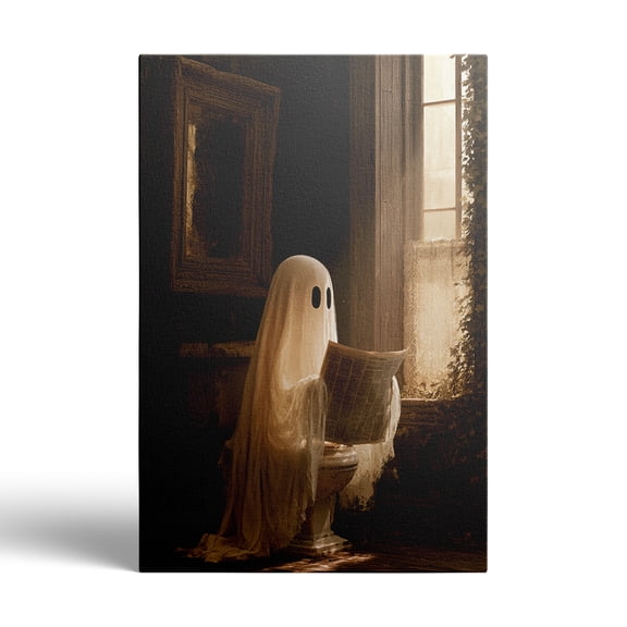 Pioneer Art Funny Ghost Reading Newspaper Bathroom Vintage Halloween Wall Art 12x8 Inch