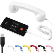 Type-C Retro Telephone Style Landline Handle Receiver, Bluetooth Telephone Handset for Mobile Phone, Vintage Wired Plug in Handheld Cell Phone Receiver with Microphone (Blue)