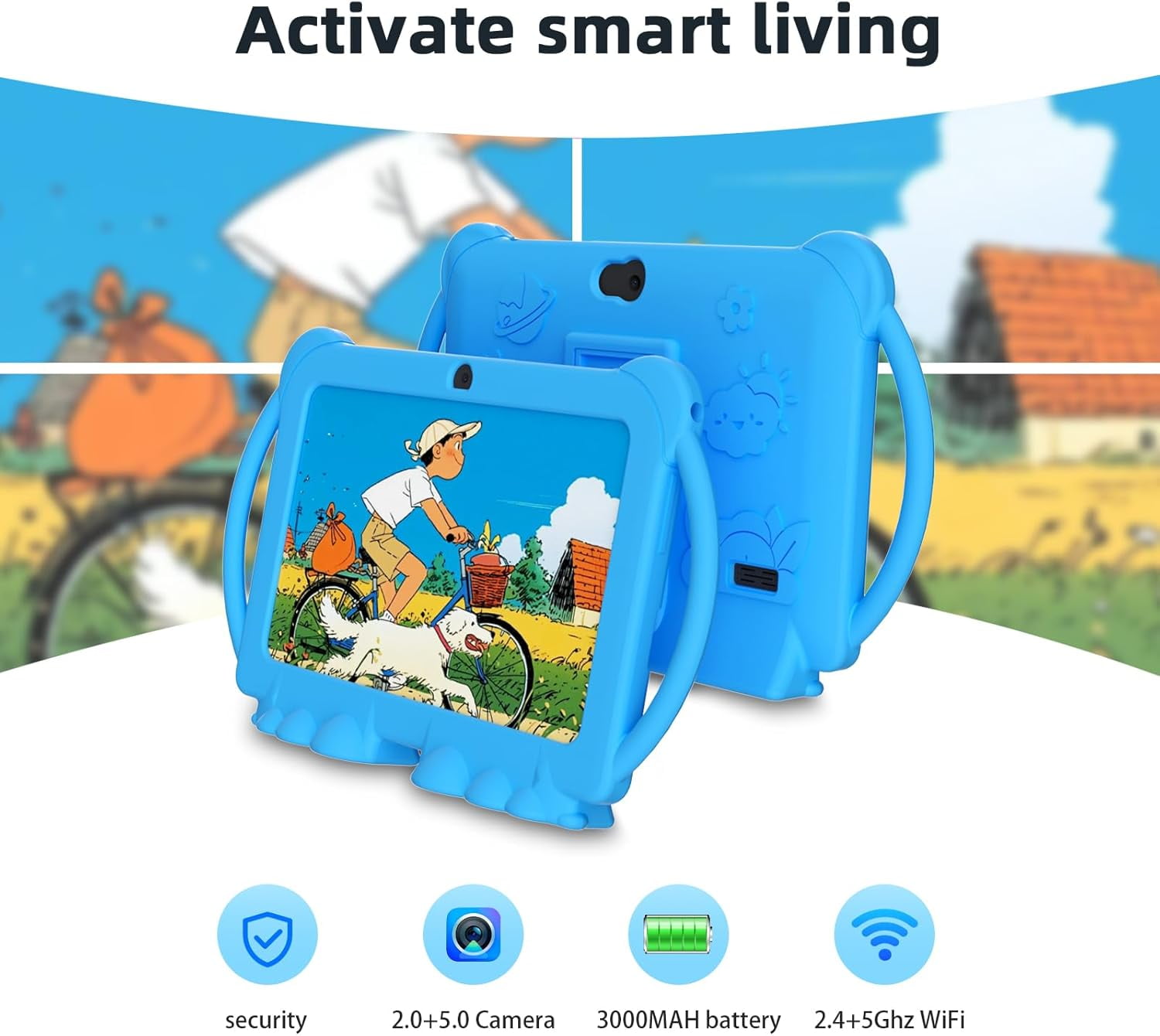 7 Inch Kids Tablet, Android Toddler Tablet for Kids, 4GB RAM+32GB ROM, Quad-core Processor, Parental Control, 1024x600 HD Screen, 3000mAh Battery, 8MP Camera Tablets PC with Silicone Case, Blue