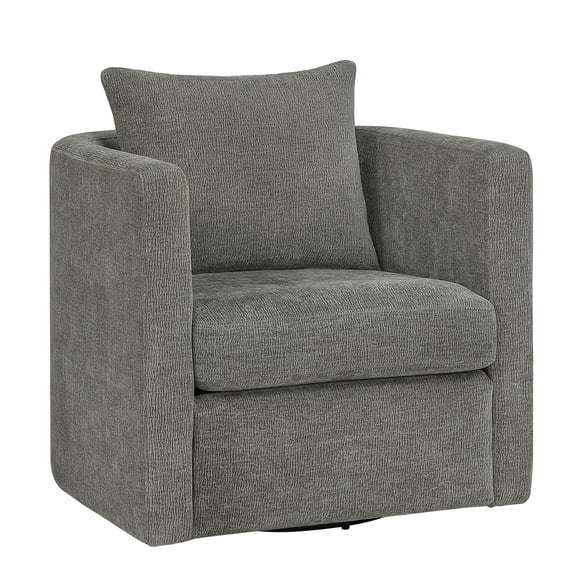JERFIT Modern Gray Swivel Barrel Chair with Reversible Cushion, 360-Degree Rotation, Stain-Resistant Fabric for Living Room, Office