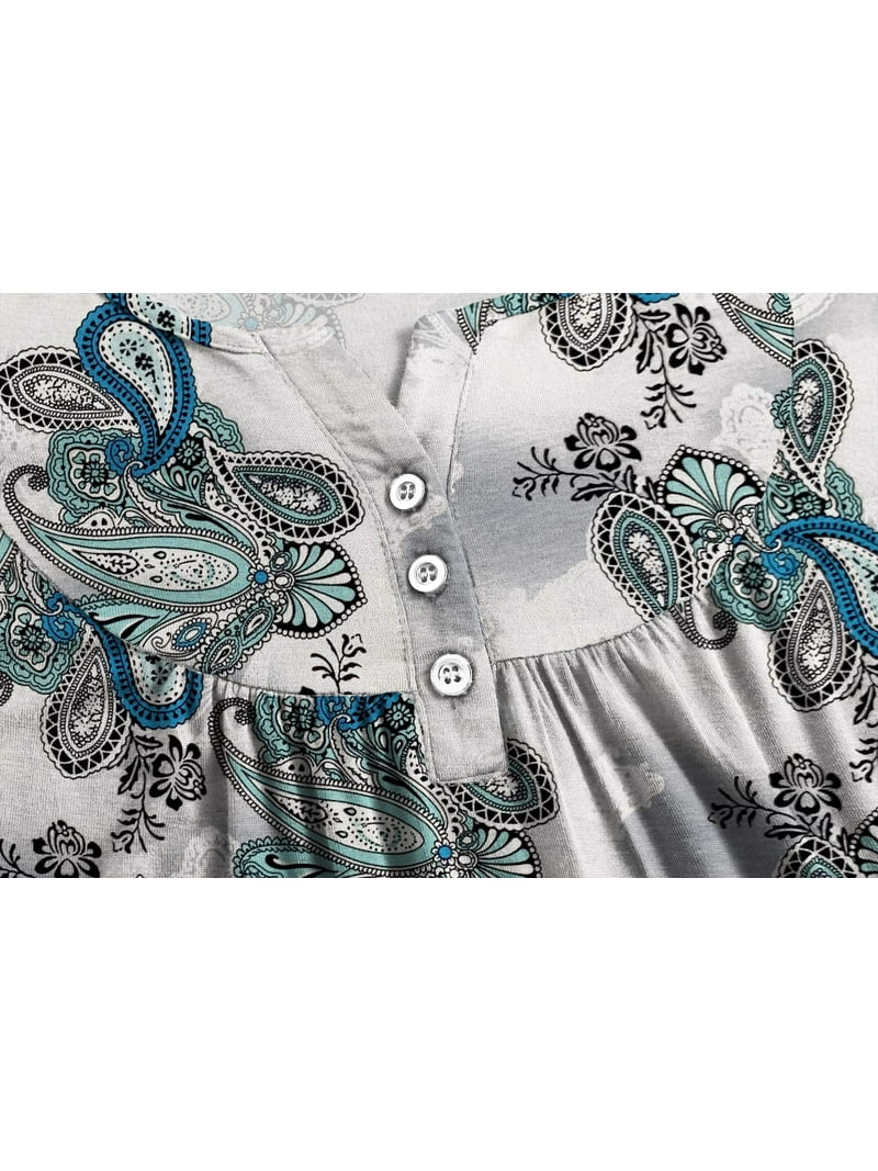 FOLUNSI Women's Plus Size Short Sleeve Henley Shirt - V-Neck Floral Blouse Tunic Top, Sizes M To 4XL