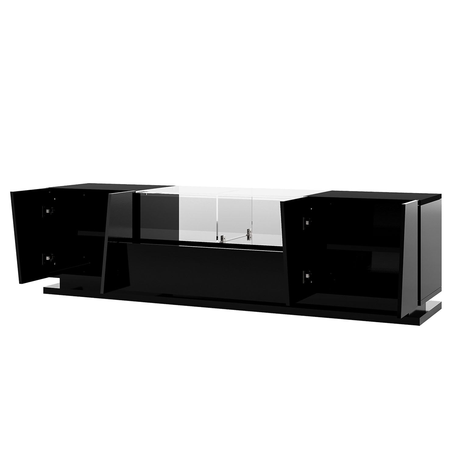 Kepooman TV Stand with Tempered Glass, TV Cabinet with Sorage and LED Color Changing Lights for Living Room, Black Kepooman TV Stand with Tempered Glass, TV Cabinet with Sorage and LED Color Changing Lights for Living Room, Black