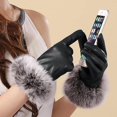 thumbnail image 3 of 4. Guantes de invierno para mujer para clima frío, piel sintética y puño de piel sintética suave, accesorio de fiesta con forro térmico, 3 of 3