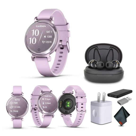 Garmin Lily 2 Small and Stylish Smartwatch Metallic Lilac New (010-02839-01) Earbud Bundle