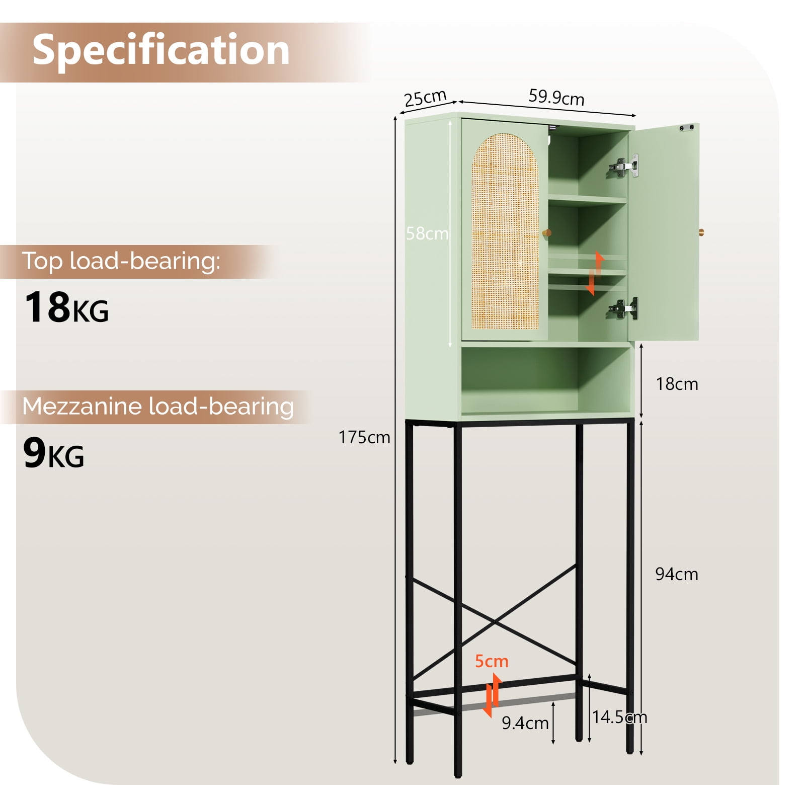 Ktaxon Over the Toilet Bathroom Cabinet Storage Space Saver with Double Doors and Open Shelving, Green