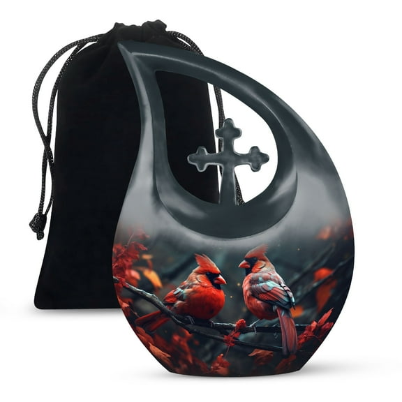 JAGSHASHI Cardinal Bird Cremation Urns For Human Ashes Adult Burial - Large Decorative Urn For Human Ashes - Urn Female Adult - Adult Cremation Urns - 10 Inch With Velvet Bag - Funeral Urns For Ashes