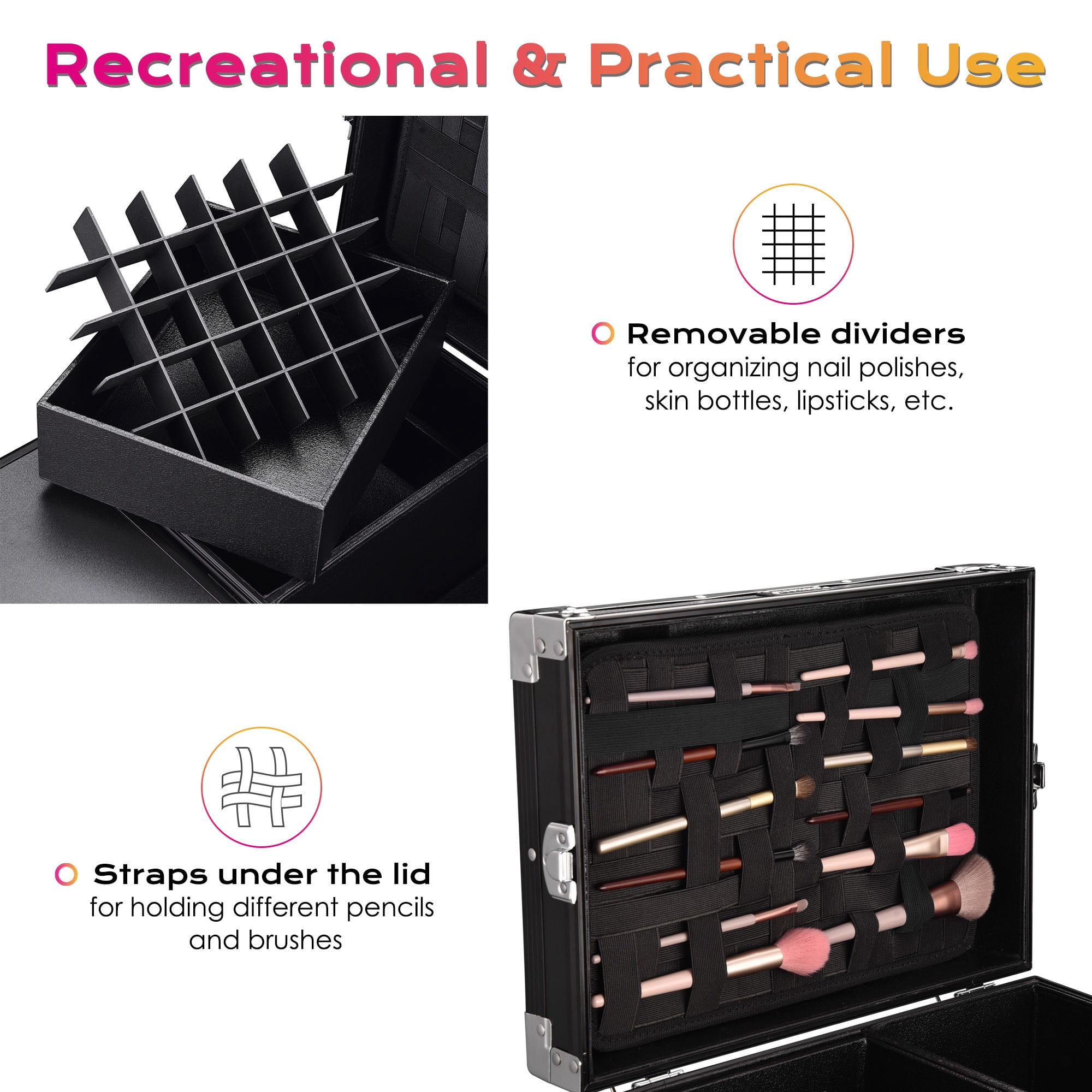 Byootique Portable Manicure Table Desk for Nail Tech Organizer Rolling Makeup Case with Wheels and Telescopic Handle for Manicurist Technician, Black