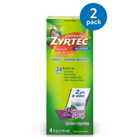(2 Pack) Zyrtec 24 Hr Children's Allergy Relief Syrup, Grape Flavor, 4 fl. (Best Medicine To Take For Runny Nose)