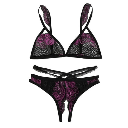 

cuitcosohg Plus Size Underwear Erotic Underwear Embroidery Temptation Lace Hollowed-out Sexy Two-piece Set polyester Night Dress for Women Sleepwear