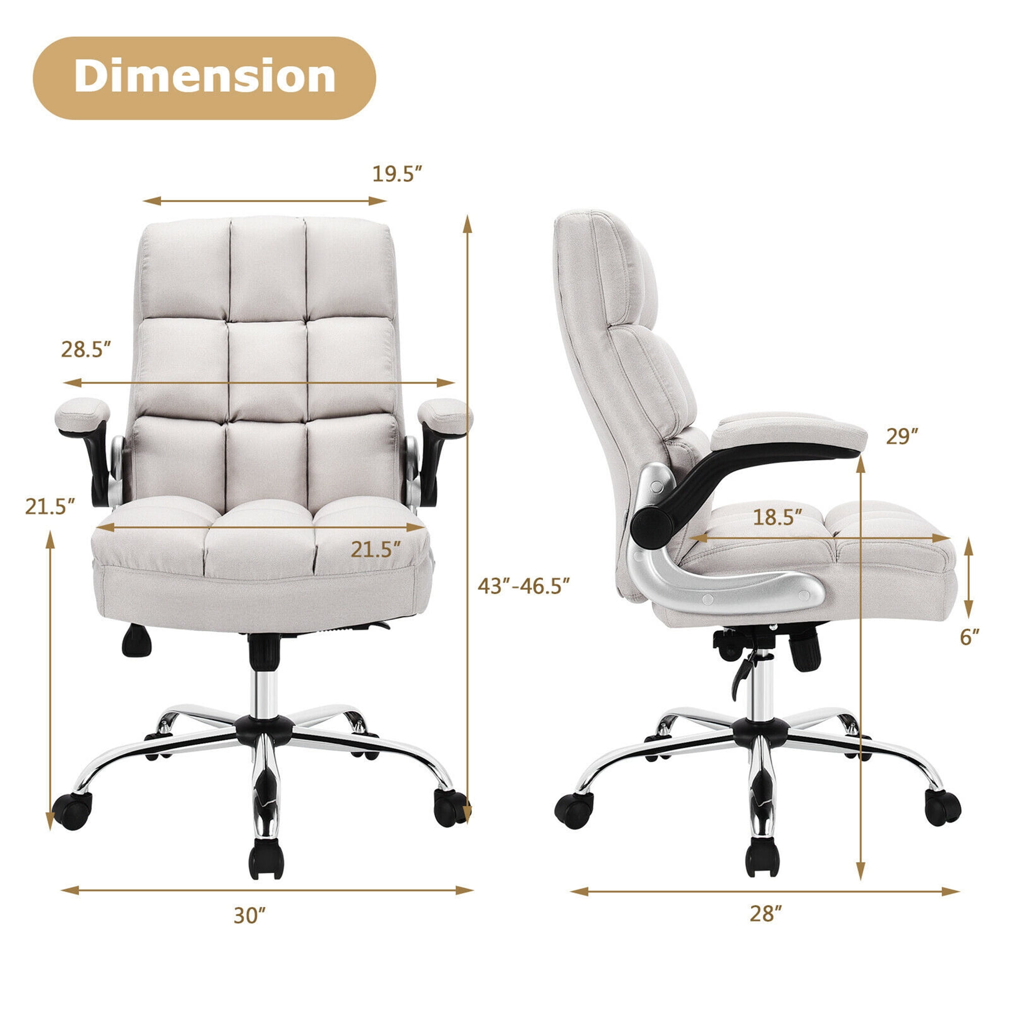 Gymax Big & Tall High Back Office Chair Adjustable Swivel w/Flip-up Arm Beige