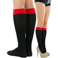 thumbnail image 3 of ToBeInStyle Women's Opaque Knee High Socks w/ Contrasting Band - Black/Red, 3 of 7