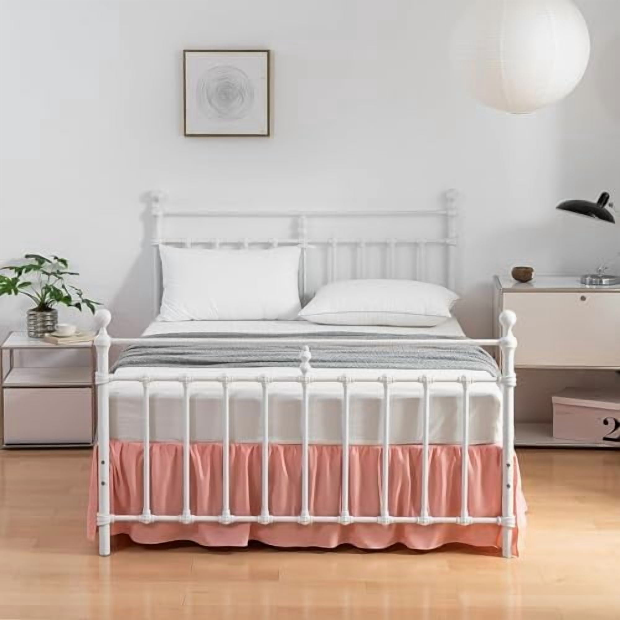 Bed Skirt Queen Size Ruffled Bed Skirt with Split Corners, 18 Inch Drop Dust Ruffle Bed Skirts with Platform, 18 Inch, Peach, Queen Size