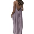 thumbnail image 2 of Feancey Backless House Dress for Women Solid Color Spaghetti Strap Linen Maxi Dresses Summer Casual Loose Cami Dress with Back Tie Purple XL, 2 of 9
