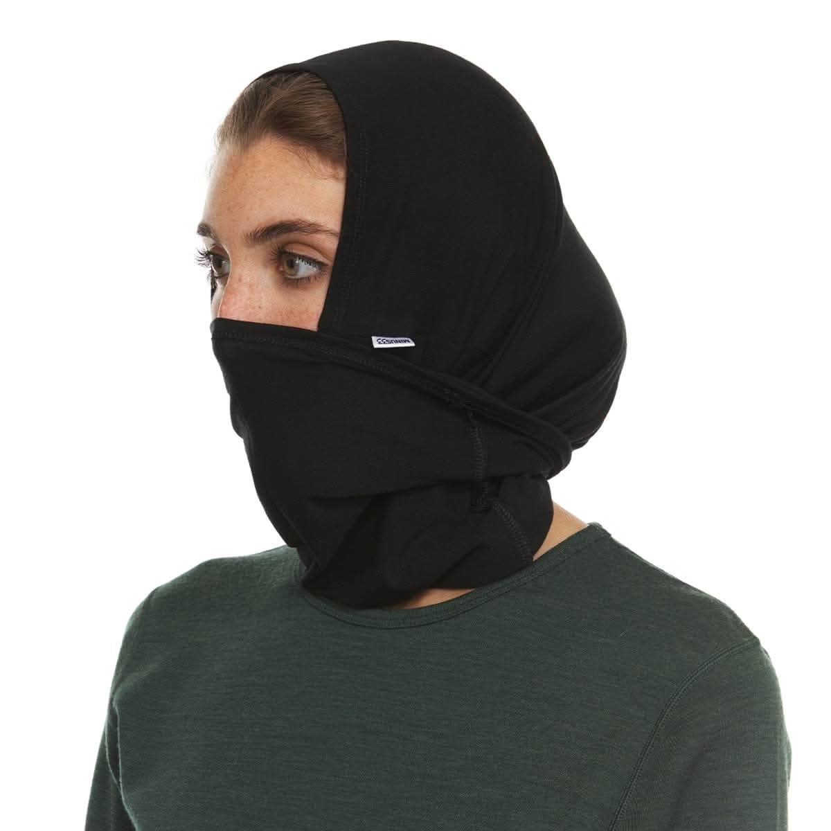 Woolverino - Merino Wool Microweight Multiclava - Multifunctional Headwear- UV Protection - Hiking Neck Gaiter - Hunting Balaclava - Black