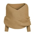 thumbnail image 4 of SUXIAN Women's Knitted Sweater with Scarf Design V Neck Off Shoulder Khaki One Size, 4 of 4