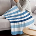 thumbnail image 3 of Blue Ombre Striped Blanket Soft Cozy Warm Throw Blanket for Couch, Plush Fuzzy Flannel Fleece Blankets for Sofa, Modern Abstract Gradient Lines Art Bed Blankets Lightweight Gifts for Women, 40"x50", 3 of 9