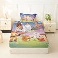 thumbnail image 3 of Manfei Dreamy Forest Owl Twin Fitted Sheet, Musical Wildlife Bedding, Purple Green, 2 Pieces, 1 Fitted Sheet and 1 Pillowcase, 3 of 6