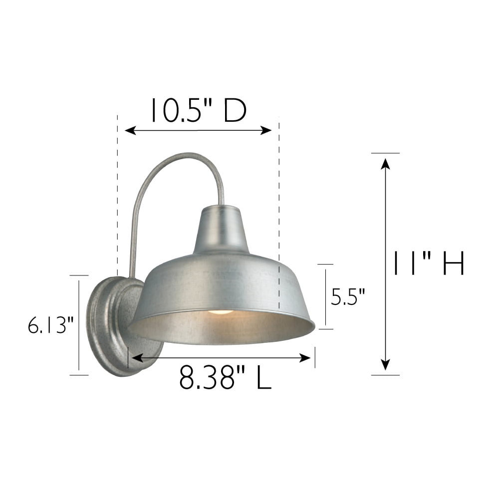 Mason Barn Light Indoor/Outdoor Wall Mount Modern Industrial Farmhouse Design House Wall Light for Patio, Garage, Bathroom, Office, Kitchen, 8-inch, Painted Galvanized, 520965