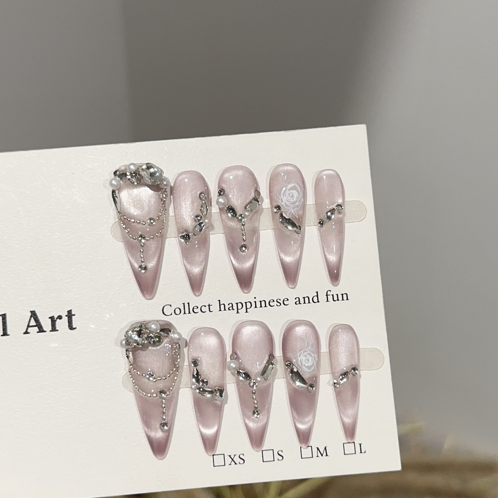 Purely handmade wearing nail high-end purple cat eye high-end nail art piece white light luxury chain drill fake nail patch