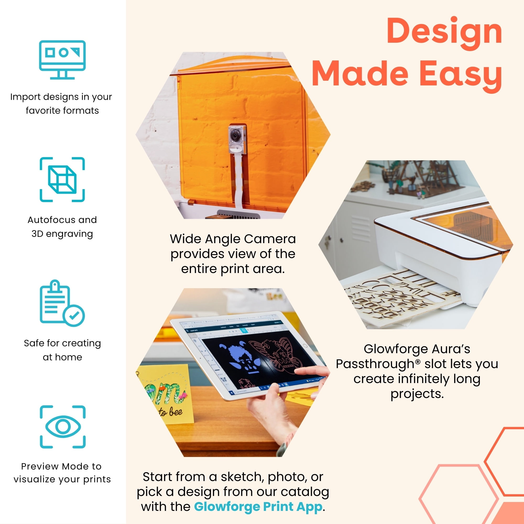 Glowforge Aura 3D Printer Craft Laser Engraver and Cutter Machine, Compatible with Mac & PC, Works with Wood, Acrylic, Metal, Leather