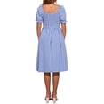 thumbnail image 3 of Vestido Gingham con fruncido Inspire Chic para mujer, escote cuadrado, abertura lateral, vestido de cuadros casual XL azul, 3 of 6