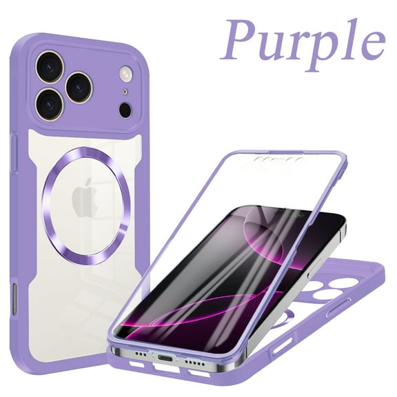 Decase for iPhone 17 Pro Magnetic Case,Clear Full-Body Protective Case,Compatible with Mag-Safe,Rugged Silicone Hybrid Slim Clear Cover with Built in Screen Protector for Women Men,Purple