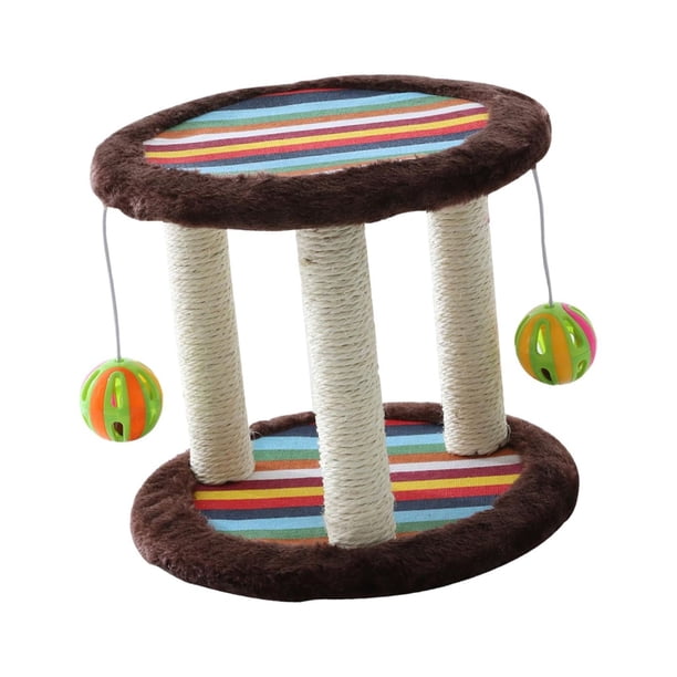 Poste rascador para gatos con base alfombrada y campana colgante para gatos de interior, rascador de sisal para gatos, suministros para gatitos Marrón