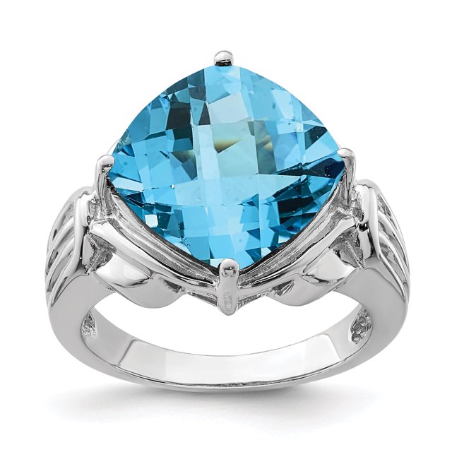925 Sterling Silver Checker Cut Sky Blue Topaze Ring Gemstone