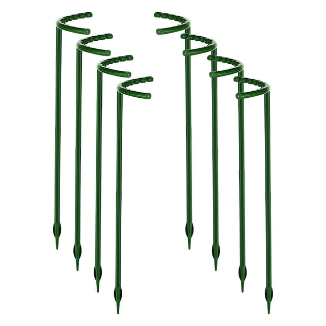 SLYNSHome 8Pcs Plant Support Stakes,Green Half Round Plant Support Rings Plastic Garden Plant Stake for Tomato,Monstera,Peony,Hydrangea - 9.4x5.5 inch