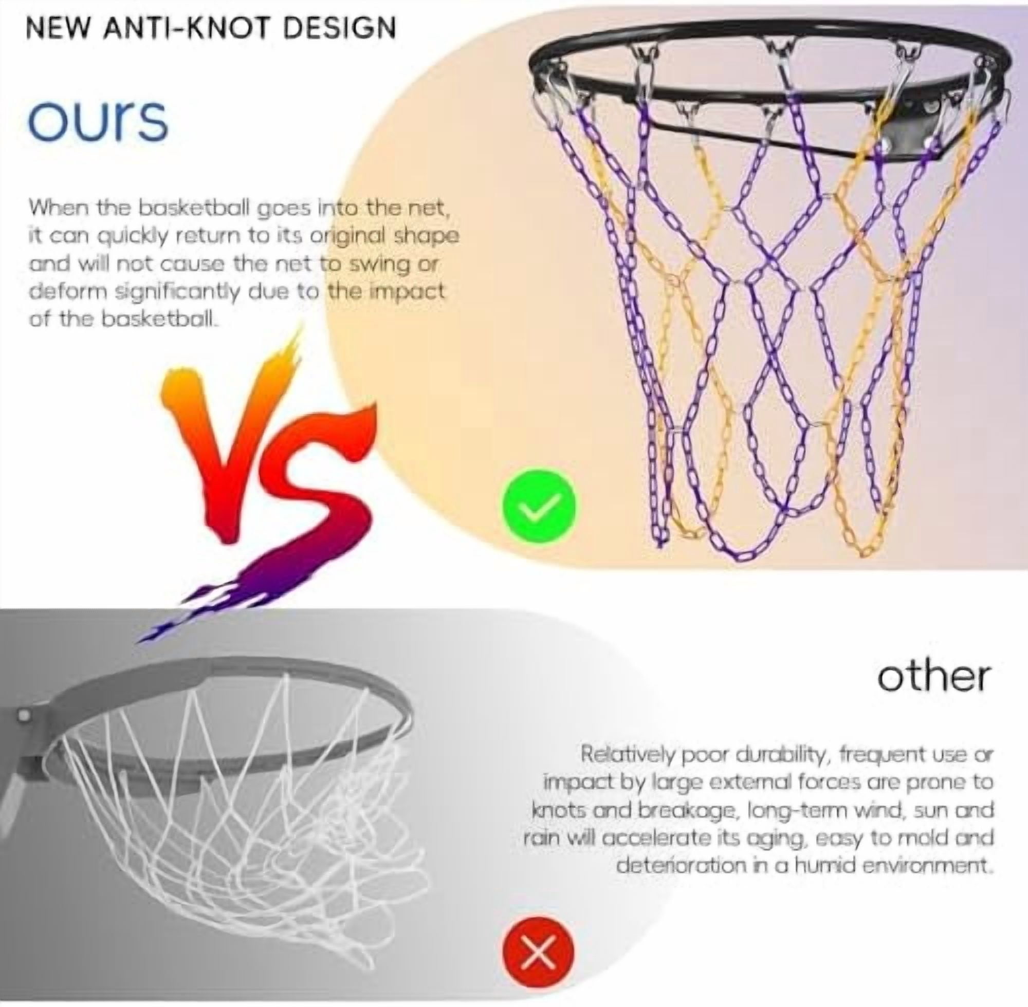 GOLRISEN Basketball net, Metal Chain Net Braided Permanent Rust Proof (12 Links), Quick Installation
