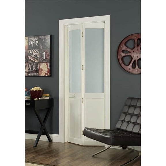 Pinecroft Frosted Half Glass Bifold Door, 24-in. x 80-in., Unfinished