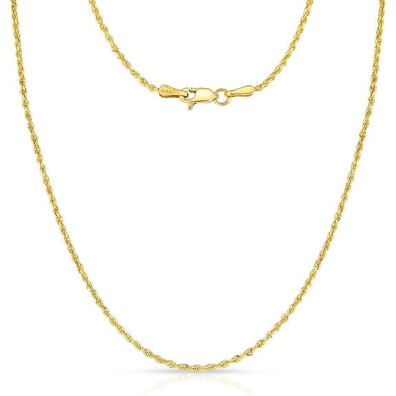 Floreo 10k Yellow Gold 1.5mm Solid Rope Chain Diamond Cut Necklace