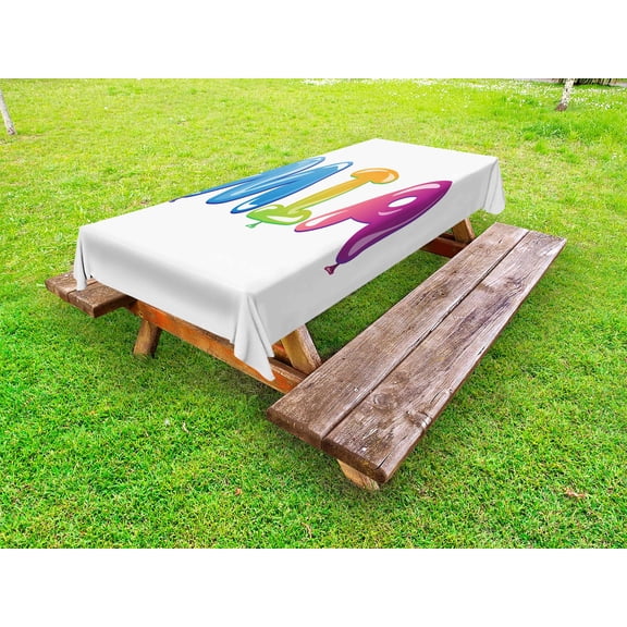 Mia Outdoor Tablecloth, Female Name Design with Religious Origins Colorful Festive Balloon Letters Pattern, Decorative Washable Fabric Picnic Tablecloth, 58 X 104 Inches, Multicolor, by Ambesonne