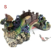 lzndeal New Aquarium Ornament Bridge Resin Rockery Fake Rock Bridges Pavilion Tree Landscape Fish Tank Decoration