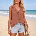 thumbnail image 4 of cocolona Womens Summer Trendy Tank Tops V Neck Ruffle Sleeveless Solid Color Shirts Casual Vacation Outfits Blouses, 4 of 6