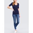 thumbnail image 5 of Women Basic Casual V-Neck Elbow Sleeve Stretchy Jersey T-Shirts Top, 5 of 5