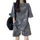 thumbnail image 1 of Conjunto de ropa deportiva para mujer Nikou elegante camiseta de manga corta pantalones cortos hasta la rodilla gris L, 1 of 15