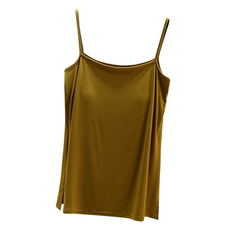 safuny Clearance Summer Women s Trendy Padded Basic Camisole with Bulit In Bra Floral Printed Cami Top Sleeveless Vest V Neck Top Yoga Sports Leisure Comfy Fit Clothing Fashion Yellow M
